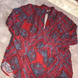 Free People Size S blouse red print